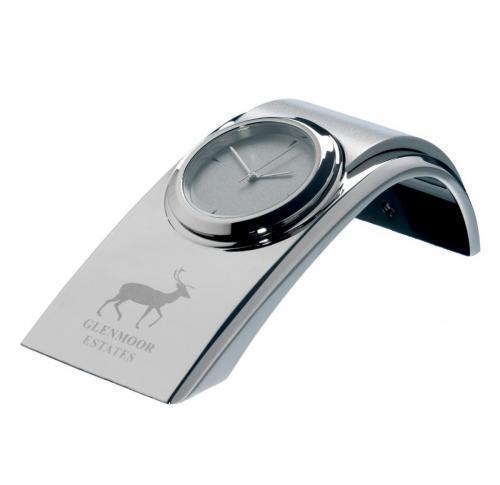 Logo Nickel Plated Metal Desk Clock - Lexington